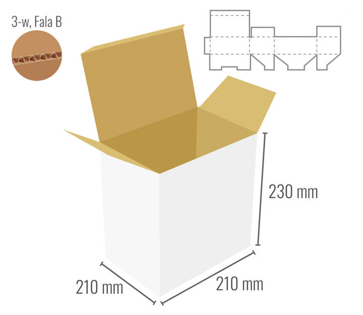 Pudełko fasonowe 210x210x230 - Fefco 215 - bielone