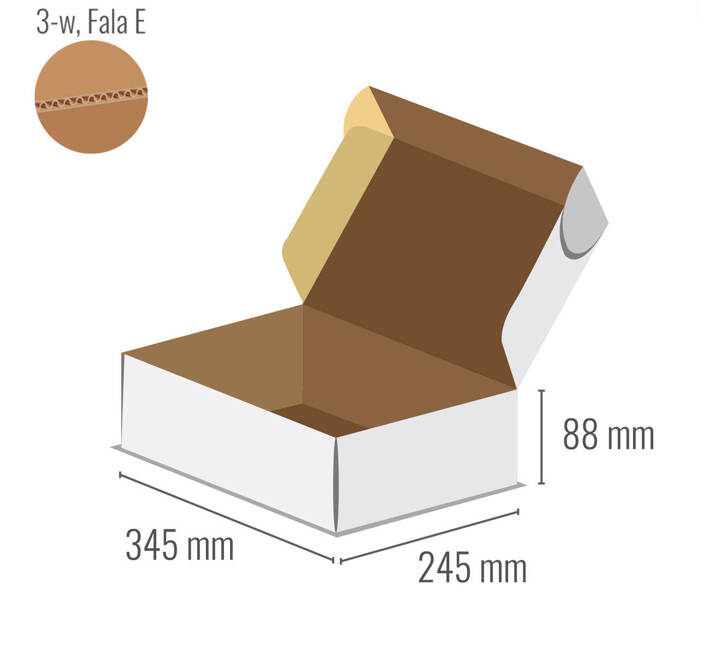 Pudełko fasonowe 345x245x88 - Fefco 427 - bielone