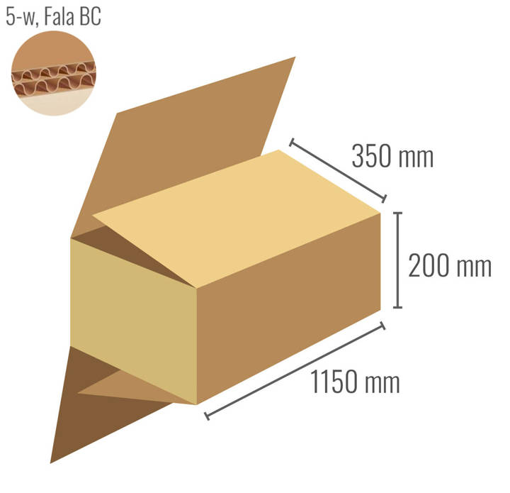 Pudełko z tektury 5-warstwowej 1150x350x200 z klapami na zakład - Klapowe Fefco 203