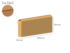 Karton 1400x150x500 - mit Klappen (FEFCO 201) - 1-wellig (3-Schicht)