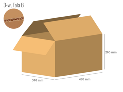 Karton 480x340x265 - mit Klappen (FEFCO 201) - 1-wellig (3-Schicht)