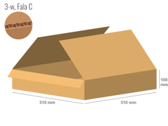 Karton 510x510x100 - mit Klappen (FEFCO 201) - 1-wellig (3-Schicht)