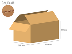 Karton 600x360x280 - mit Klappen (FEFCO 201) - 1-wellig (3-Schicht)