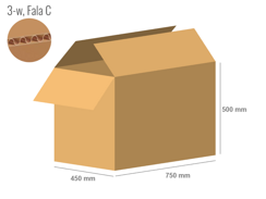 Karton 750x450x500 - mit Klappen (FEFCO 201) - 1-wellig (3-Schicht)