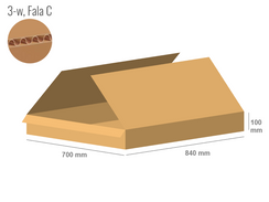 Karton 840x700x100 - mit Klappen (FEFCO 201) - 1-wellig (3-Schicht)