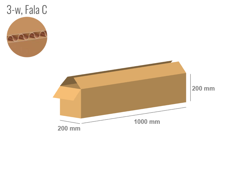 Karton 1000x200x200 - mit Klappen (FEFCO 201) - 1-wellig (3-Schicht)