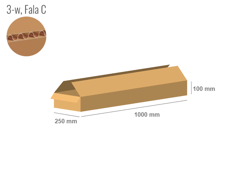 Karton 1000x250x100 - mit Klappen (FEFCO 201) - 1-wellig (3-Schicht)