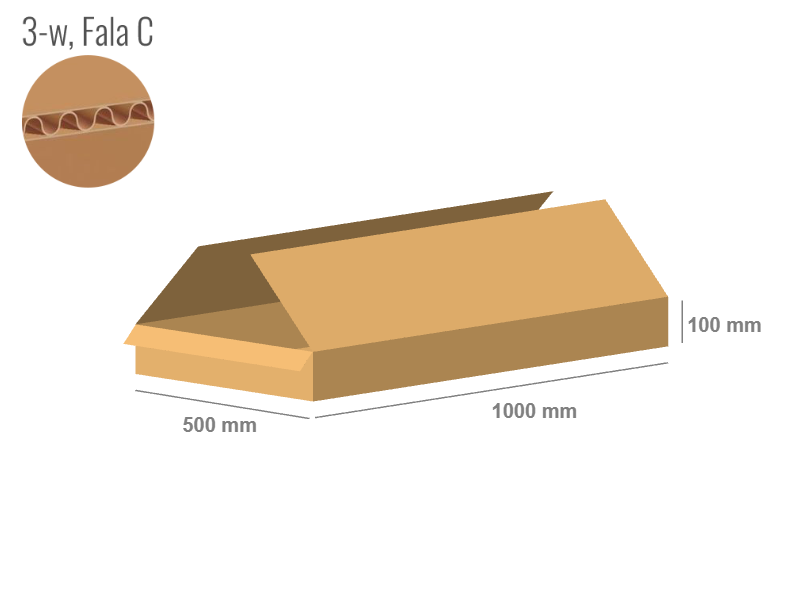 Karton 1000x500x100 - mit Klappen (FEFCO 201) - 1-wellig (3-Schicht)