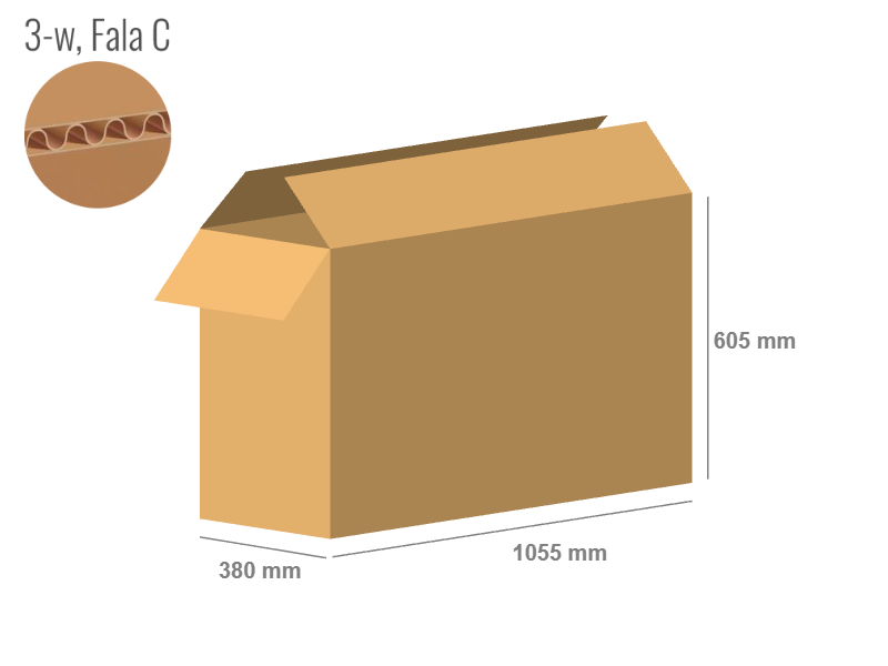 Karton 1055x380x605 - mit Klappen (FEFCO 201) - 1-wellig (3-Schicht)