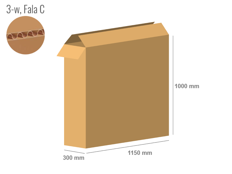 Karton 1150x300x1000 - mit Klappen (FEFCO 201) - 1-wellig (3-Schicht)