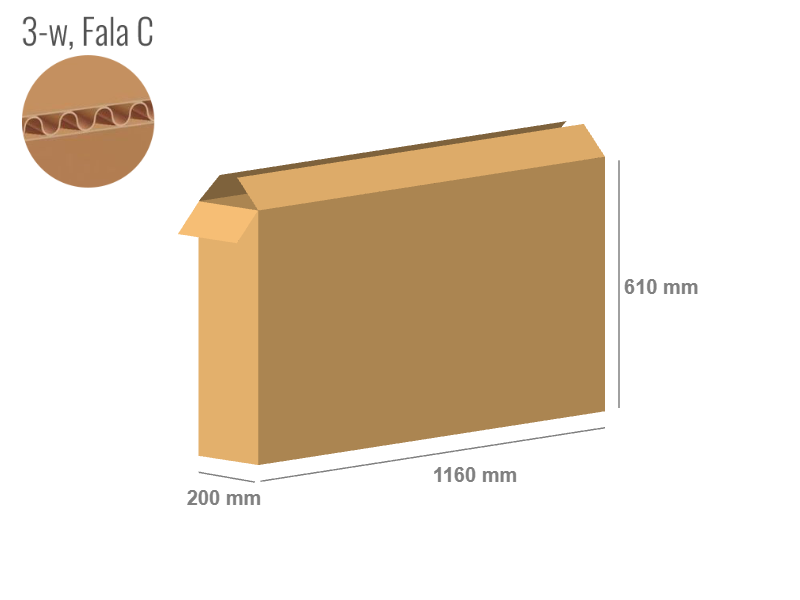 Karton 1160x200x610 - mit Klappen (FEFCO 201) - 1-wellig (3-Schicht)