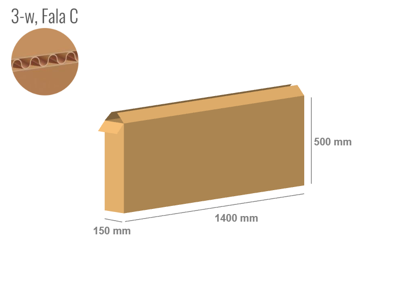 Karton 1400x150x500 - mit Klappen (FEFCO 201) - 1-wellig (3-Schicht)