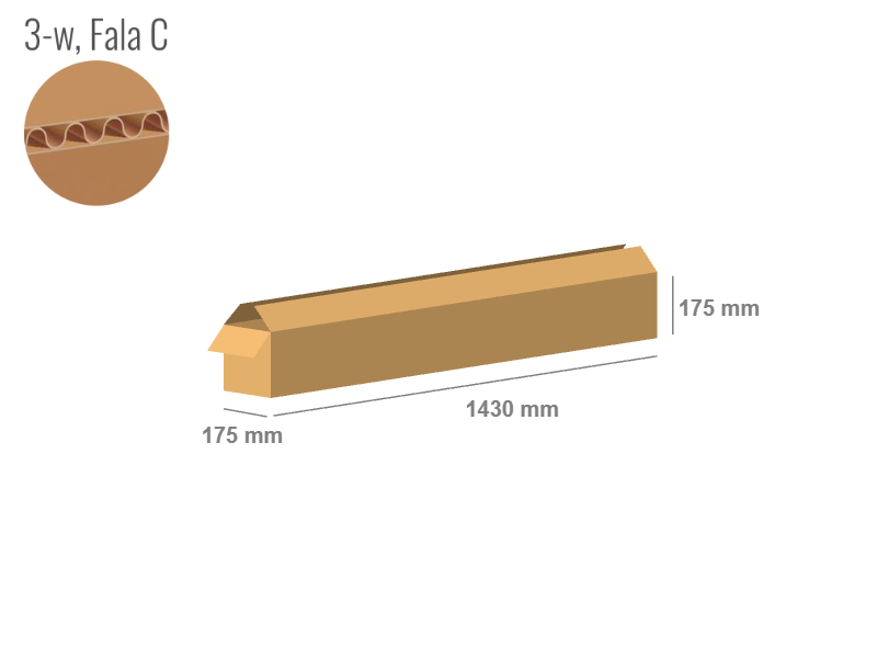 Karton 1430x175x175 - mit Klappen (FEFCO 201) - 1-wellig (3-Schicht)