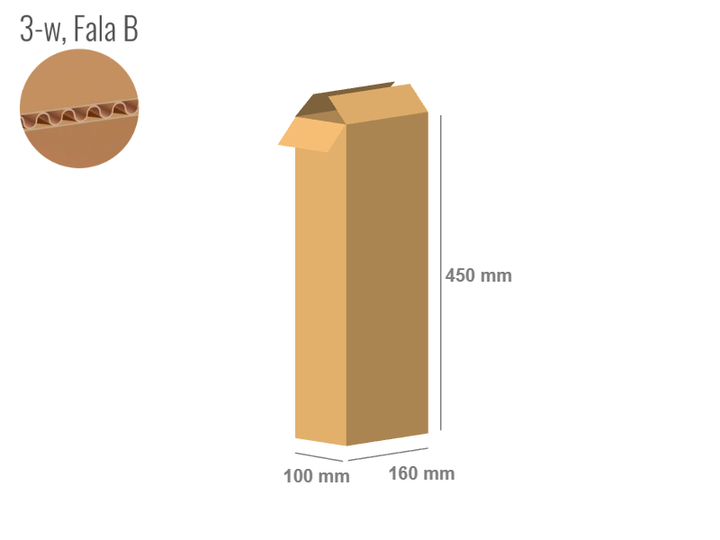 Karton 160x100x450 - mit Klappen (Fefco 201) - 3-Schicht (3w)