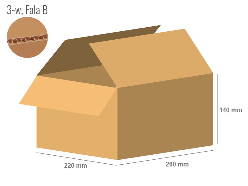 Karton 260x220x140 - mit Klappen (FEFCO 201) - 1-wellig (3-Schicht)