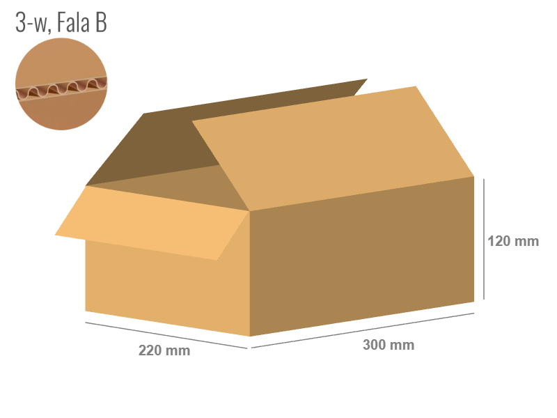 Karton 300x220x120 - mit Klappen (FEFCO 201) - 1-wellig (3-Schicht)