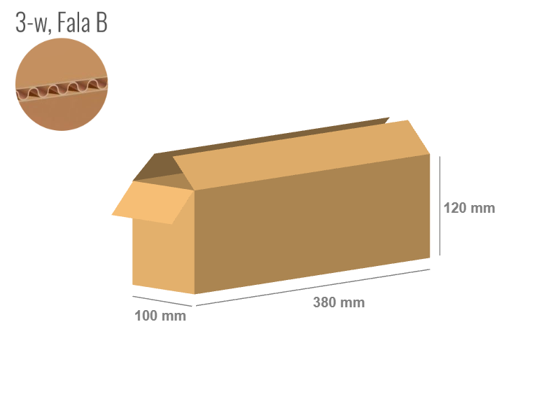 Karton 380x100x120 - mit Klappen (FEFCO 201) - 1-wellig (3-Schicht)