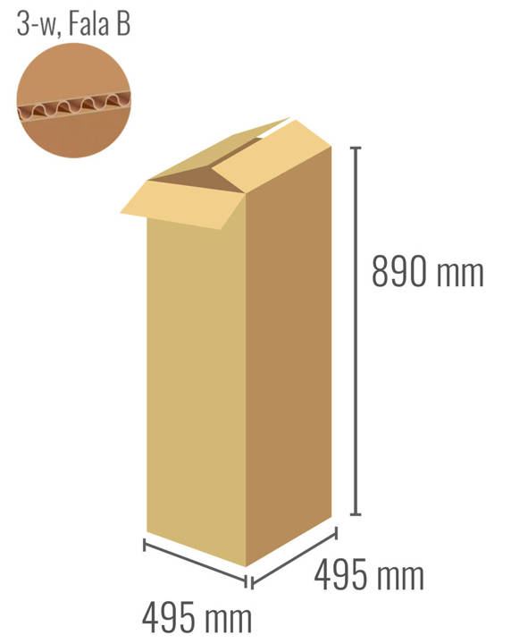 Karton 495x495x890 - mit Klappen (Fefco 201) - 3-Schicht (3w)