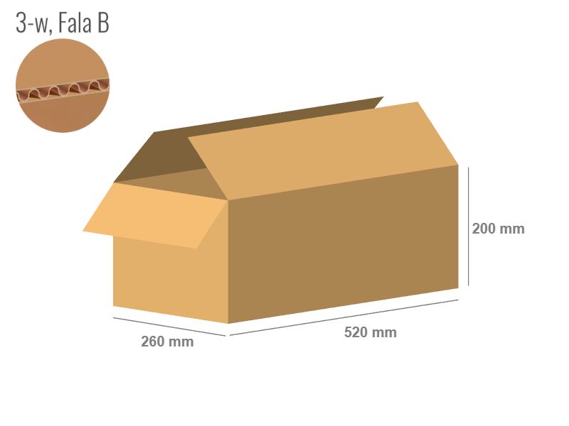 Karton 520x260x200 - mit Klappen (FEFCO 201) - 1-wellig (3-Schicht)