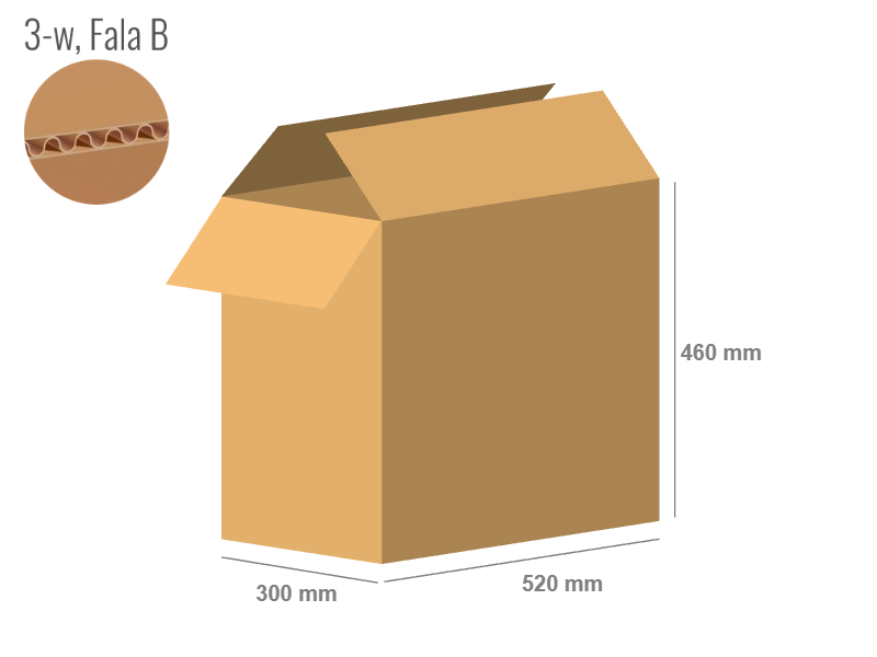 Karton 520x300x460 - mit Klappen (FEFCO 201) - 1-wellig (3-Schicht)