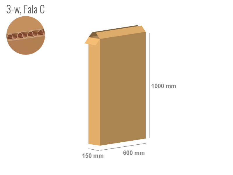 Karton 600x150x1000 - mit Klappen (FEFCO 201) - 1-wellig (3-Schicht)