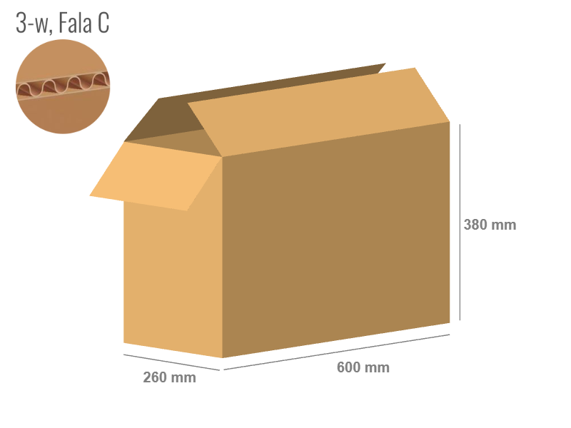 Karton 600x260x380 - mit Klappen (FEFCO 201) - 1-wellig (3-Schicht)