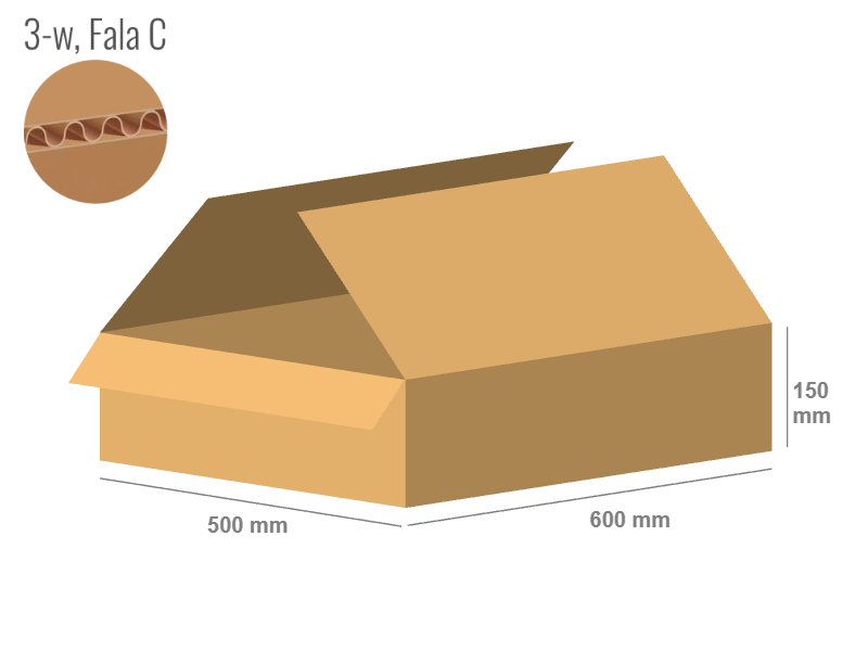 Karton 600x500x150 - mit Klappen (FEFCO 201) - 1-wellig (3-Schicht)