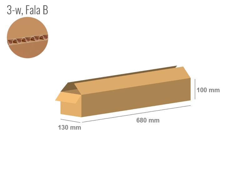 Karton 680x130x100 - mit Klappen (FEFCO 201) - 1-wellig (3-Schicht)