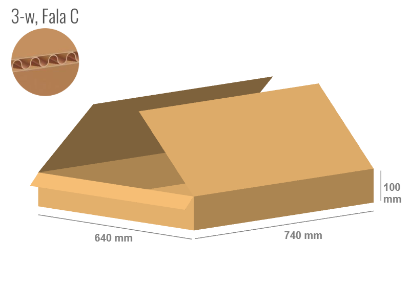 Karton 740x640x100 - mit Klappen (FEFCO 201) - 1-wellig (3-Schicht)