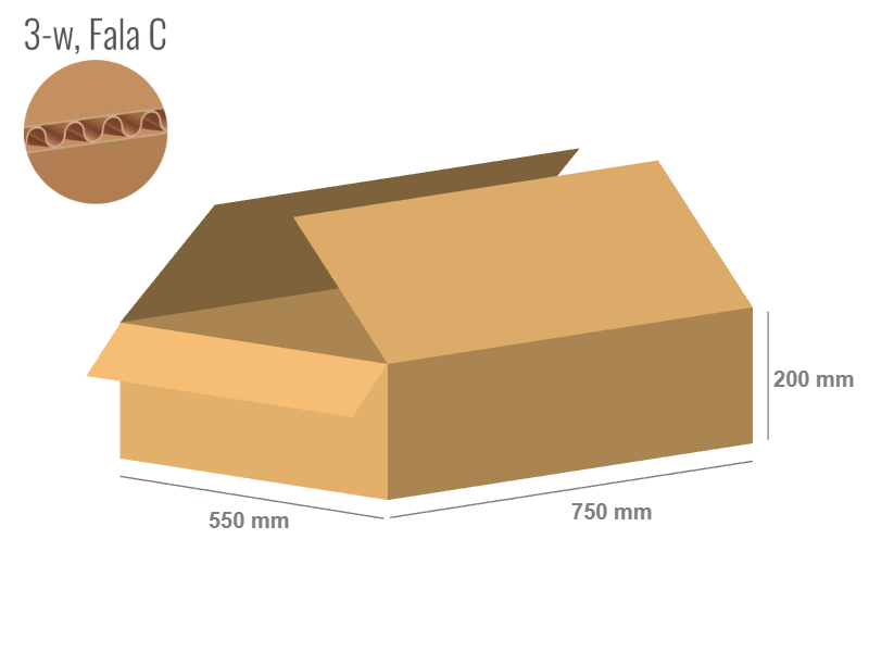 Karton 750x550x200 - mit Klappen (FEFCO 201) - 1-wellig (3-Schicht)