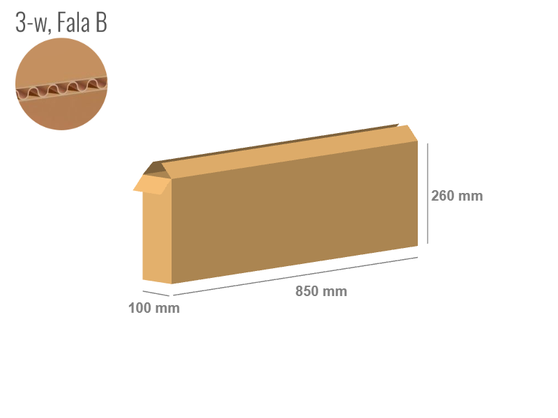 Karton 850x100x260 - mit Klappen (FEFCO 201) - 1-wellig (3-Schicht)