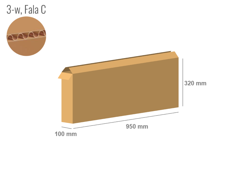 Karton 950x100x320 - mit Klappen (FEFCO 201) - 1-wellig (3-Schicht)