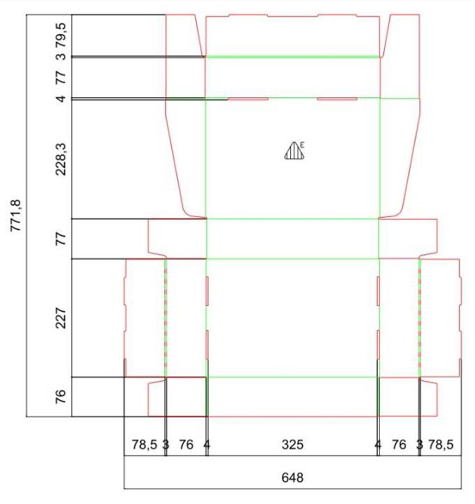 Pudełko fasonowe 325x225x75 - Fefco 418