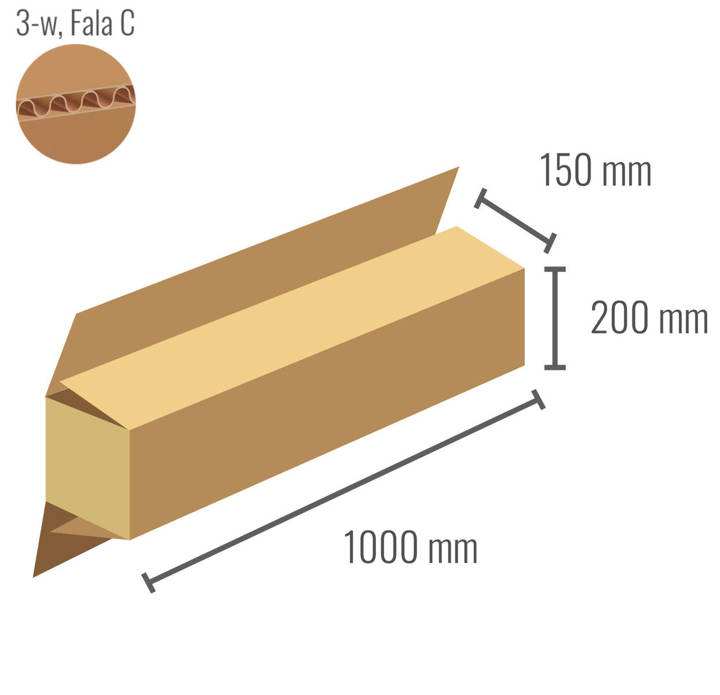 Pudełko kartonowe 1000x150x200 z klapami na zakład - Klapowe Fefco 203