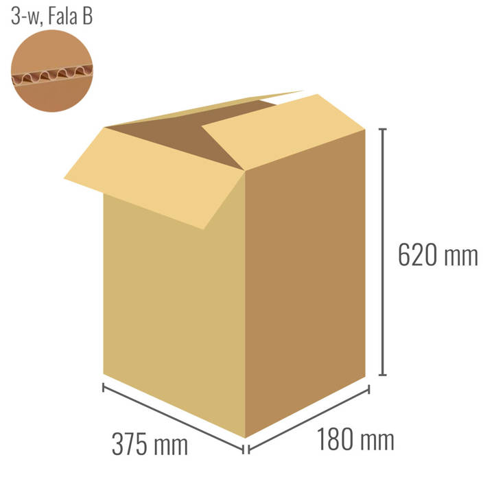 Pudełko kartonowe paczkomat Gabaryt B 375x180x620 - Klapowe Fefco 201 - Paleta