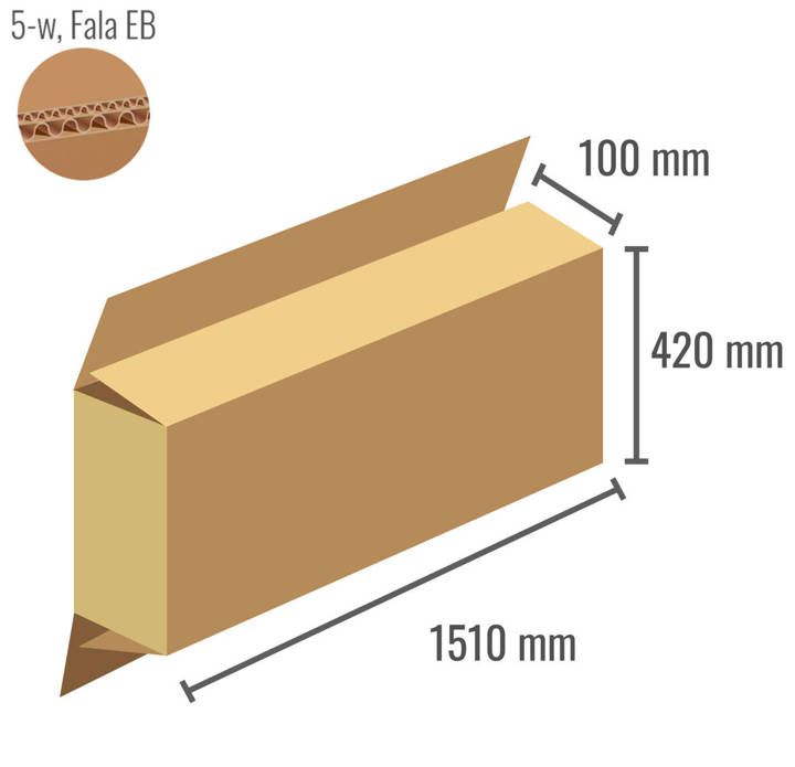 Pudełko z tektury 5-warstwowej 1250x100x350 z klapami na zakład - Klapowe Fefco 203