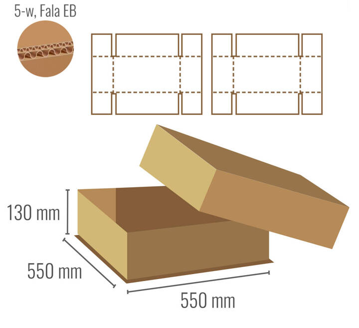 Pudełko z tektury 5-warstwowej 550x550x130 - Fefco 300