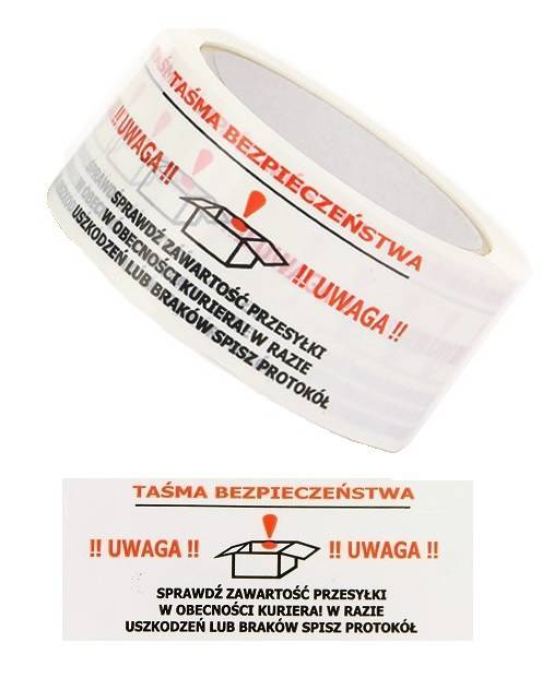 Taśma "UWAGA Taśma Bezpieczeństwa" 48mm/50y kauczuk