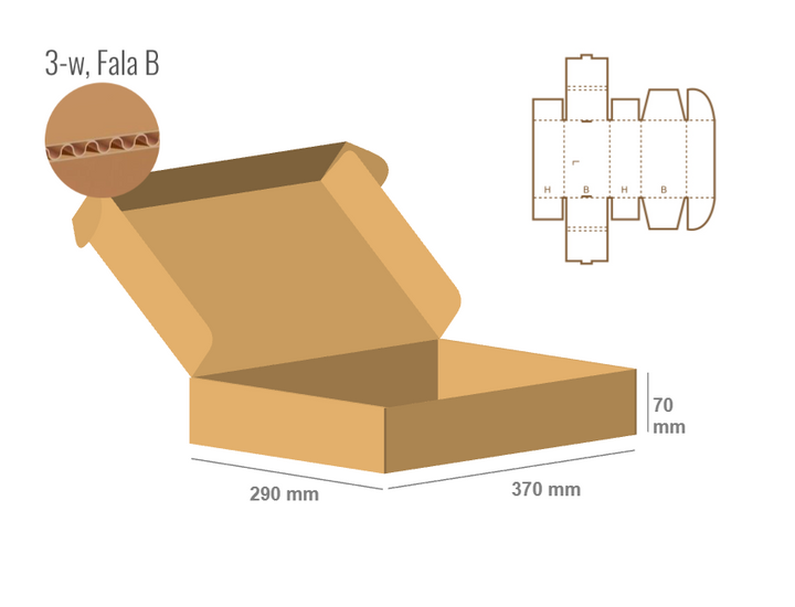 Pudełko fasonowe 370x290x70 - Fefco 427