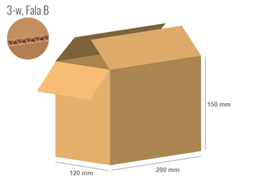 Cardboard box 200x120x150 - with Flaps (Fefco 201) - Single Wall (3-layer)