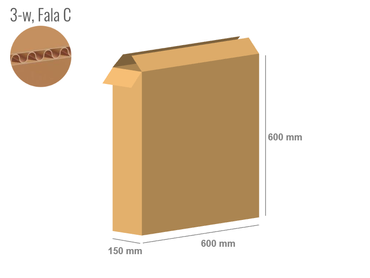 Karton 600x150x600 - mit Klappen (FEFCO 201) - 1-wellig (3-Schicht)