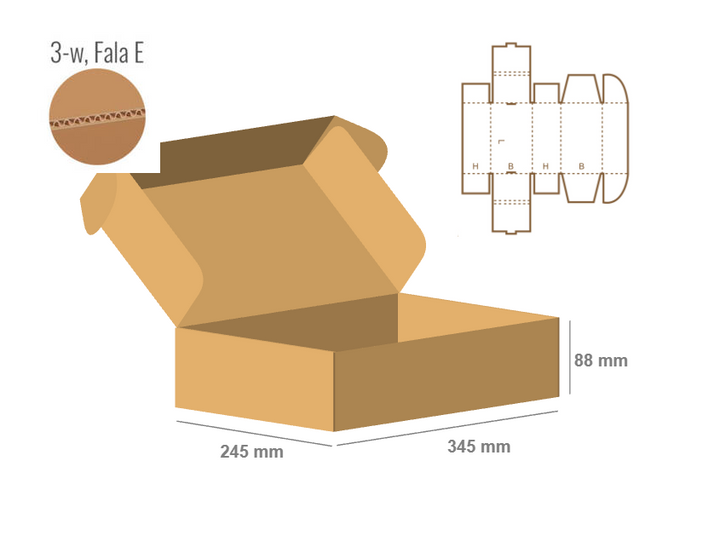 Pudełko fasonowe 345x245x88 - Fefco 427