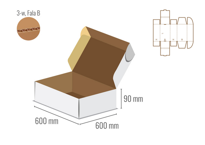 Pudełko fasonowe 600x600x90 - Fefco 427 - jednostronnie bielone