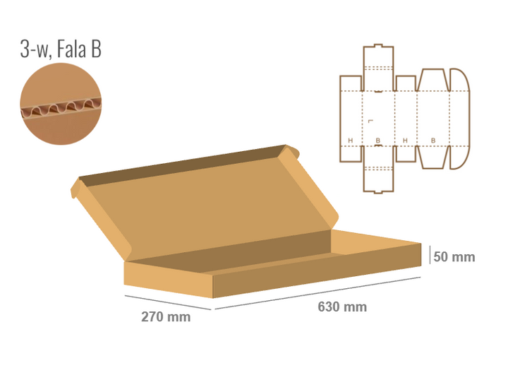 Pudełko fasonowe 630x270x50 - Fefco 427