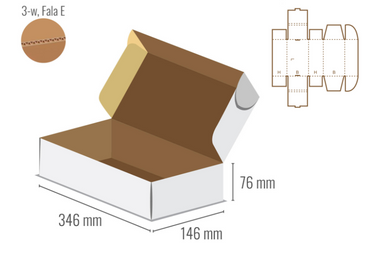 Pudełko fasonowe 346x146x76 - Fefco 427 - bielone