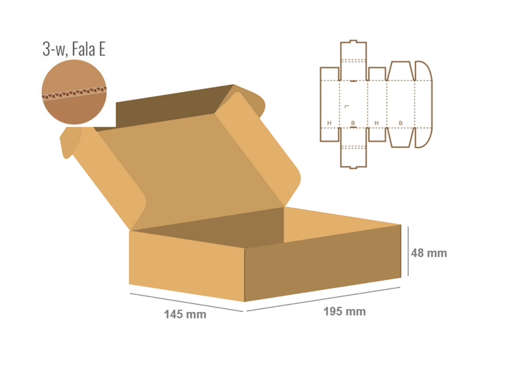 Pudełko fasonowe 195x145x48 - Fefco 427