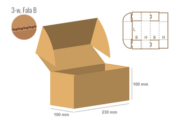 Pudełko fasonowe 230x100x100 - Fefco 471
