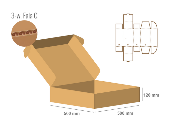 Pudełko fasonowe 500x500x120 - Fefco 427