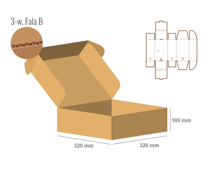 Pudełko fasonowe 320x320x100 - Fefco 427