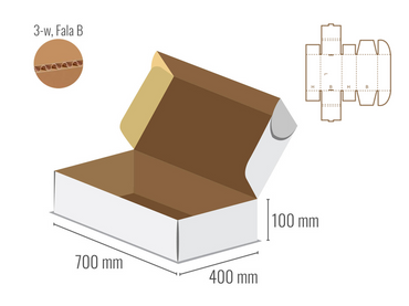 Pudełko fasonowe 700x400x100 - Fefco 427 - jednostronnie bielone